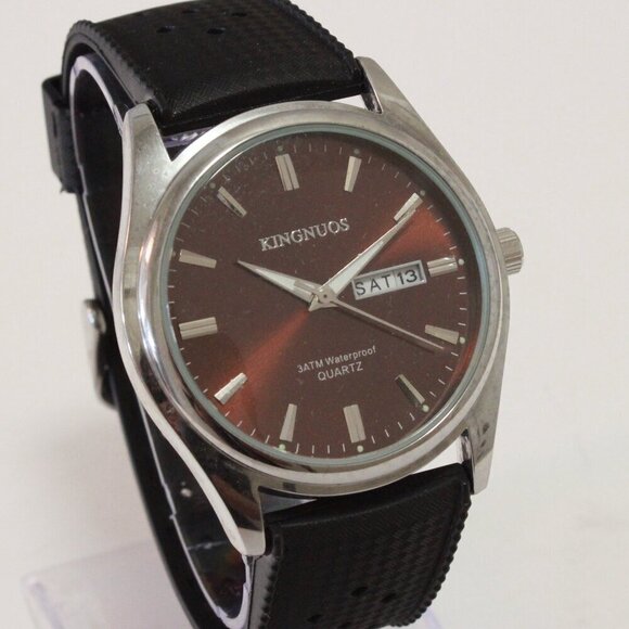 Men's Contemporary Sport watch Black Tropical Rubber Strap Day Date 40mm - Picture 5 of 12